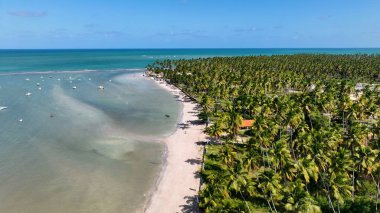 Brezilya 'nın kuzeydoğusunda Tamandare Pernambuco Brezilya' da Skyline. Yaz tatilinde harika bir sahil manzarası olan kuş bakışı. Terkedilmiş Peyzaj Eğlencesi Güzelliği. Terkedilmiş Rıhtım Kıyısı.
