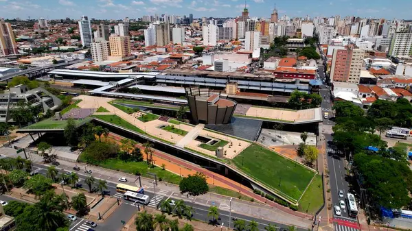 Sao Paulo Brezilya 'daki Havadan Şehir. Yemyeşil parkın ve etrafındaki binaların havadan görünüşü. İnşaat endüstrisi Skyline High Rise Building Awesome. Gün batımı. Sao Paulo Brezilya.