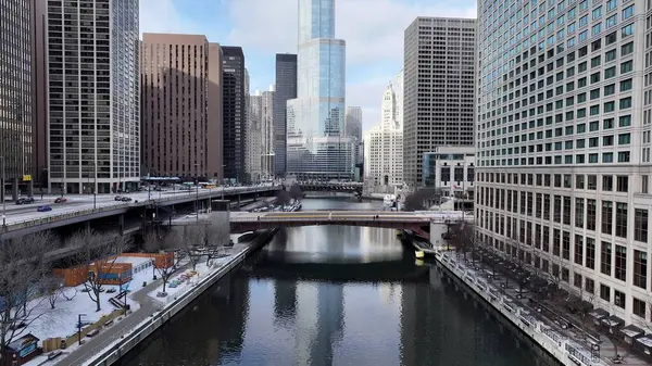 Chicago Skyline, Chicago Illinois Birleşik Devletleri. Çağdaş binalarla dolu şehir merkezinin havadan görünüşü. Metropolitan Peyzaj Ticari Binası Çarpıcı.