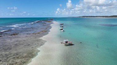 Japonya 'daki Doğa Havuzu Alagoas Brezilya. Kristal berrak sularla sersemletici sahilin havadan görünüşü. Cennet Skyline Idyllic göz kamaştırıcı. Paradise Rıhtım Sahili. Japaratinga Alagoas.