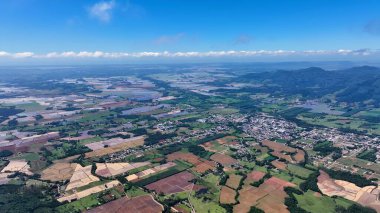 Praia Grande Skyline Praia Grande Santa Catarina Brezilya 'da. Bitişik tarlalarda çiftçilik tekniklerinin hava görüntüsü. Egzotik Vadi Tarım Güzeli. Egzotik Alan. Praia Grande Santa Catarina.