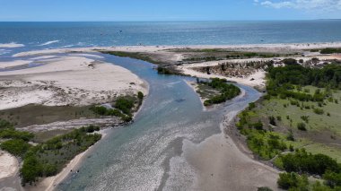 Piaui Brezilya 'daki Kajueiro Da Praia' daki Barrinha Plajı. Plaj manzarası. Doğa Deniz Burnu. Tatil Varış Yeri. Piaui Brezilya 'daki Kajueiro Da Praia' daki Barrinha Plajı. Yaz Seyahati.