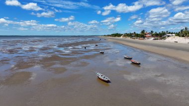 Maranhao Brezilya 'daki Tutoia' da bataklık tekneleri. Plaj manzarası. Doğa Deniz Burnu. Seyahat güzergahı. Maranhao Brezilya 'daki Tutoia' da bataklık tekneleri. Cennet Manzarası.
