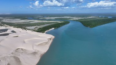 Ceara Brezilya 'daki Camocim Plajı' nda. Plaj manzarası. Doğa Deniz Burnu. Tatil Varış Yeri. Ceara Brezilya 'daki Camocim Plajı' nda. Yaz Seyahati.