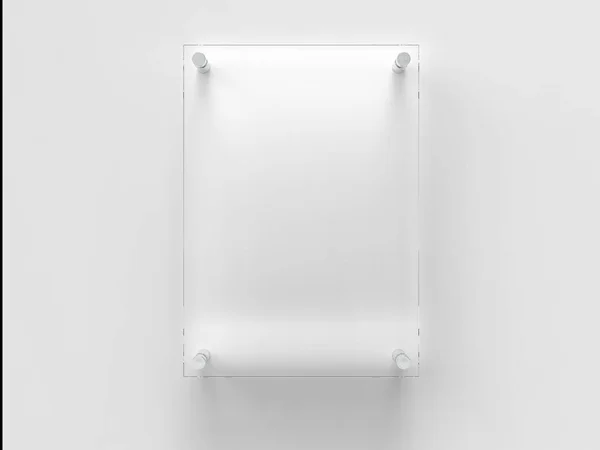 Placa Placa Vidro Transparente Vertical Suportes Metal Espaçador Placa Para — Fotografia de Stock