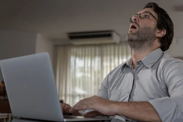 Brazilian Man Tired While Working Home Doing Home Office Day — Fotografia de Stock
