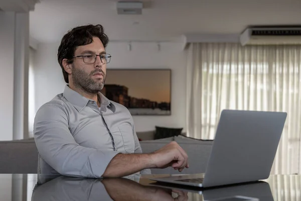 Brazilian Man Working Home Doing Home Office Day ストックフォト