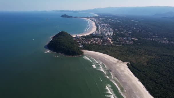 Volando Sobre Playa Riviera Sao Lourenco Río Itaguare Sao Paulo — Vídeos de Stock