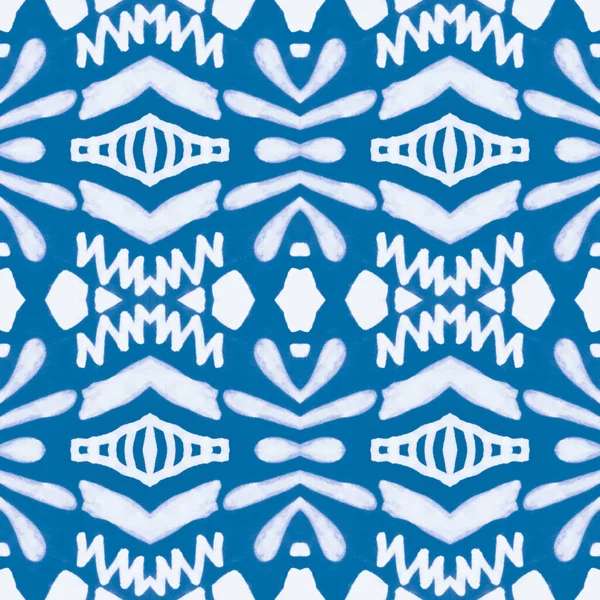 荷兰蓝色马赛克 摩洛哥东方楼层 Talavera Azulejo纹理 水彩砖陶瓷 摘要意大利背景 花式西班牙式设计 荷兰无缝蓝饰品 — 图库照片