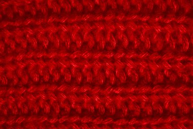 Ayrıntılı Örgü Yün. Organik dokuma dokusu. Yumuşak örgü Xmas arka planı. Örgü kumaş. Kırmızı iplik. İskandinav sıcacık tuvali. Yakın çekim Dekorasyon Malzemeleri. Soyut Yün Dokuma.