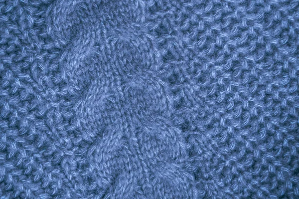 Strickpullover Aus Baumwolle Organische Wolltextur Handgemachter Weihnachtshintergrund Strickpullover Blauer Faserfaden — Stockfoto