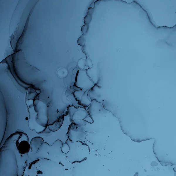 インクの色ミックス水 オイルフローイラスト 青い液体効果 インクカラーミックス 流体抽象絵画 水彩アクリルスプラッシュ 雪のライトプリント インディゴ アート パターン — ストック写真