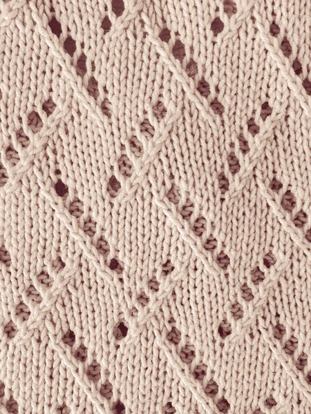 Beige Texture Knitted Fabric. Warm Wool Pullover. Handmade Fiber Background. Woven Fabrics. Scandinavian Macro Material. Vintage Closeup Thread. Abstract Knitwear Plaid. Jacquard Knitting.
