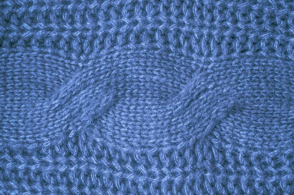 Detail Knitted Blanket. Vintage Wool Textile. Handmade Warm Background. Closeup Knitted Sweater. Blue Soft Thread. Scandinavian Winter Scarf. Structure Jumper Garment. Knitted Sweater.