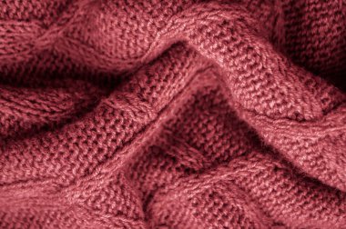 Örgü yün. Organik dokuma dokusu. Macro el yapımı Xmas Arka planı. Soyut Yün Dokuma. Kırmızı Yumuşak İplik. İskandinav sıcak tuvali. Yapı baskısı duvar kağıdı. Keten Örgü Kumaş.
