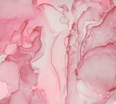 Feminine Liquid Marble. Abstract Illustration. Fluid Flow Painting. Acrylic Wall. Gold Oil Design. Alcohol Luxury Marble. Gentle Background. Art Creative Paint. Ethereal Pink Marble.