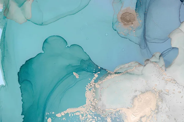 Turkoois Oceaanwater Alcoholinkt Papier Abstract Groen Marmer Ontwerp Blauwe Oceaan — Stockfoto