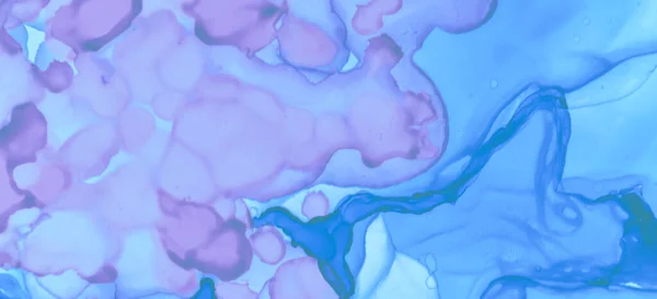 パステルフロー水 クリエイティブインクはテクスチャを染色します ピンクパステル流体水 ブルー水彩ペイントの背景 ファッションインク汚れパターン 青色パステル流体スプラッシュ 現代絵画背景 — ストック写真