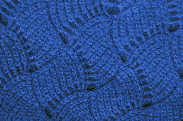 Gestrickte Decke Vorhanden Abstraktes Wolltextil Handgemachter Weihnachtshintergrund Detail Strickpullover Blauer — Stockfoto