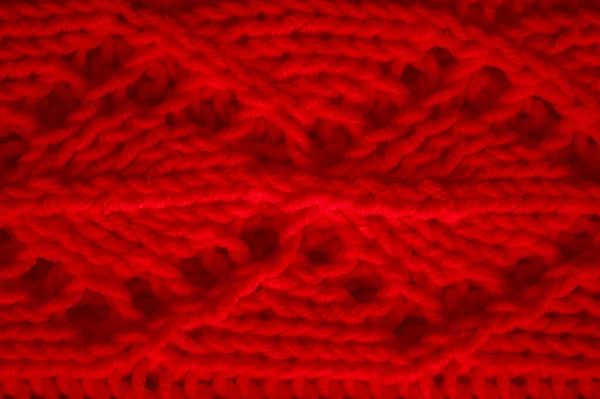针织羊毛 复古编织机图案 软杰拉德温暖背景 亚麻针织物 红色细尾线 北欧圣诞装饰 密封垫充填材料 棉织物摘要 — 图库照片