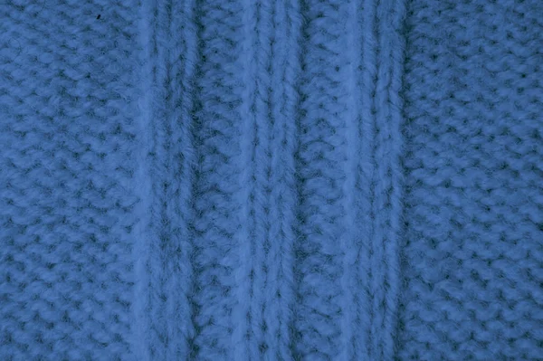 针织毛毯有机羊毛设计 针织物保暖背景 亚麻布毛毯 蓝色细尾线 北欧假日印刷品 布景地毯壁纸 针织汗衫结构 — 图库照片