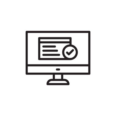 Düz stil işaretleme simgesine sahip bilgisayar. Beyaz izole arkaplanda bilgisayar ekranı çizimi. İş konseptini izle.