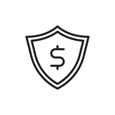 Dolar simgesi olan bir kalkan. İzole edilmiş beyaz arka planda para koruma vektör illüstrasyonu. Para işi konsepti.