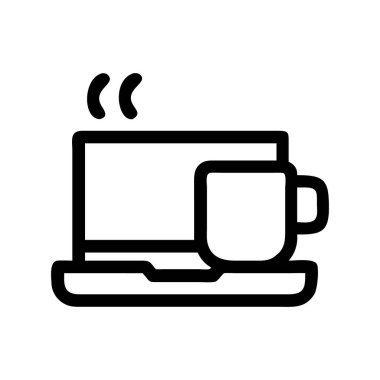 Ev verimliliğini temsil eden dizüstü bilgisayar ve kahve ile uzaktan kumandalı bir çalışma simgesi.