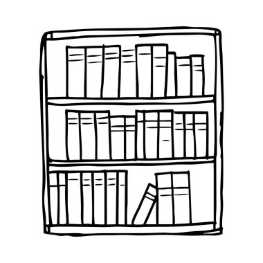 Kütüphane ve bilgiyi temsil eden bir kitaplığın el çizimi simgesi.