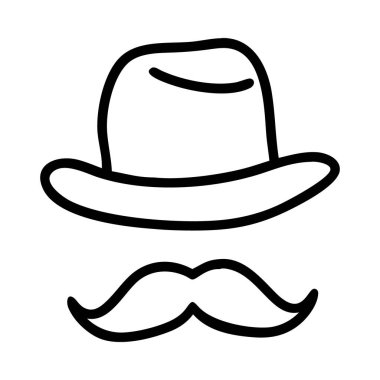 Bıyıklı bir şapkanın el çizimi ikonu, erkekliği ve stili simgeliyor..