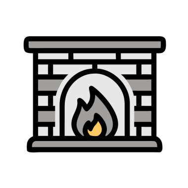 Ilık, kış temaları için mükemmel bir şöminesi olan basit siyah beyaz bir simge..