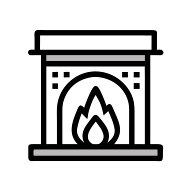 Kış mevsiminde sıcaklığı sembolize eden küçük alevi olan geleneksel bir şömine ikonu..