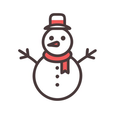 Icon of a snowman with a red hat, capturing winter spirit. clipart