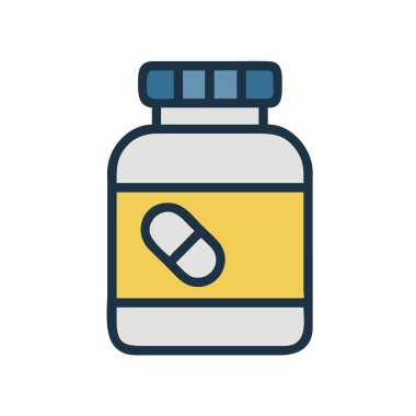 Sağlık ve beslenme takviyelerini temsil eden bir ilaç şişesinin simgesi..