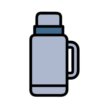 Gri termal şişe simgesi, sıcak içecek veya açık hava teması için uygun.