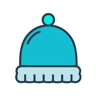 Pom-pon 'lu mavi kış şapkası simgesi, soğuk hava temaları için ideal.