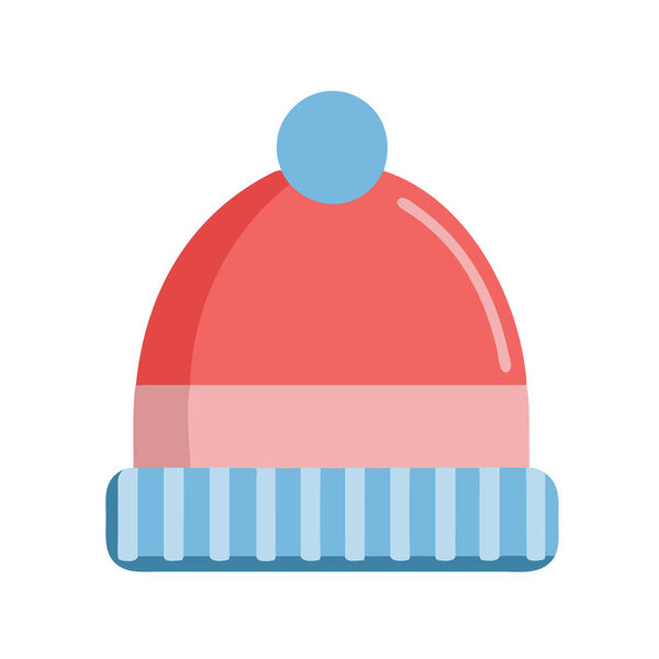 Red winter hat with blue pom-pom, perfect for winter clothing concepts.