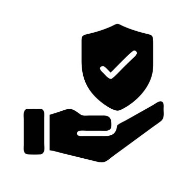 Güvenliği veya güvenilirliği simgeleyen işaretli bir kalkanı tutan bir el..