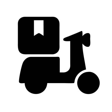 Teslimat hizmetlerini temsil eden bir paket taşıyan motosiklet simgesi.