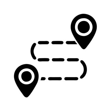 Bağlı iki konum piminin simgesi, rotayı simgeler veya GPS takibi.