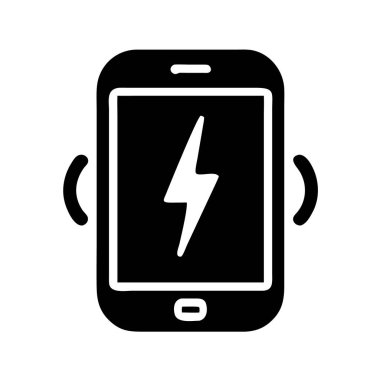 Mobil güç veya enerjiyi temsil eden şarj cıvatalı akıllı telefonun simgesi.
