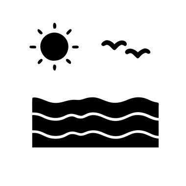 Dalgaların ve güneşin simgesi, yazı veya tatili simgeliyor..