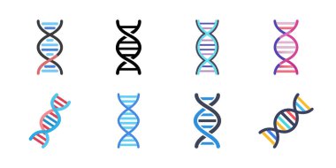 DNA, genetik işaret, elementler ve simgeler koleksiyonu. Piktogram DNA Sembolü izole edildi. DNA vektörü.