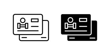 Spor salonu üyesi kimlik kartlarını tasvir eden basit bir vektör simgesi seti, fitness ve üyelik tasarımları için ideal.