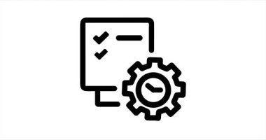 Zaman yönetimi çizgi animasyonu. Canlandırılmış simge planlama görevleri. Faaliyetlerin organizasyonu. Verimlilik. Beyaz arka planda siyah illüstrasyon. Uygulamalar, web ve çevikler için alfa kanallı HD video. Hareket grafiği