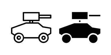 Askeri ve savunma tasarımları için uygun askeri araçları tasvir eden vektör simgesi seti.
