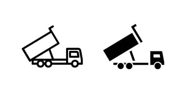 Çöp kamyonlarını tasvir eden vektör simgesi seti, inşaat ve madencilik tasarımları için uygun.