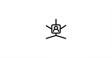 Titreşim düğümleriyle, toplumsal bağları sembolize eden canlı bir sosyal ağ animasyonu. Beyaz üzerine kalın siyah çizgiler, alfa kanallı 4K. Teknoloji ve sosyal görseller için mükemmel hareket grafiği.