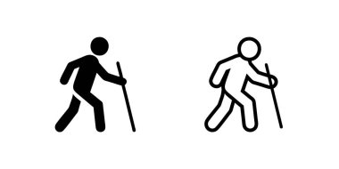 Man Walking with Stick Icon Collection in outline and glyph style. Destek ya da yaşlı bakımını temsil eder. Sağlık hizmetleri için mükemmel..