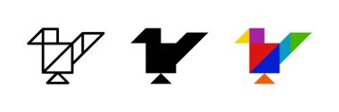 Sparrow tangram ikonu. Kuş veya yapboz tasarımları için mükemmel.